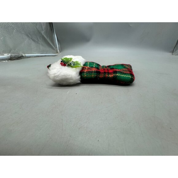 Plaid Mini Christmas Stocking With Faux Fur Cuff & Holly Accent READ - Picture 3 of 6